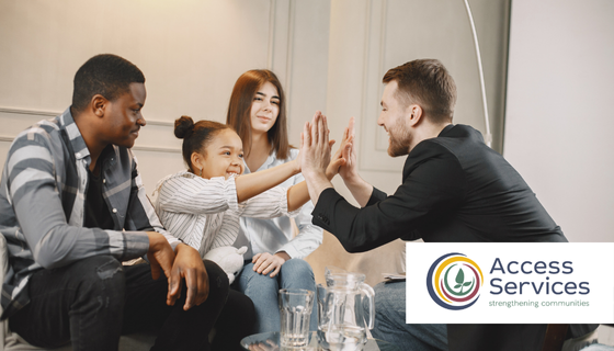Photo of a family meeting with Access Services Representative.